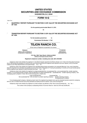 Thumbnail Tejon Ranch
 10-Q Quarterly Report FY2018 