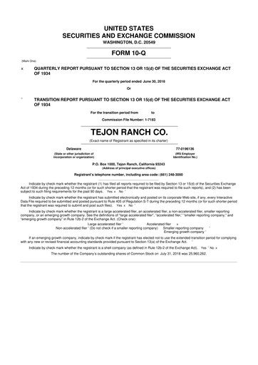 Thumbnail Tejon Ranch
 10-Q Quarterly Report FY2018 