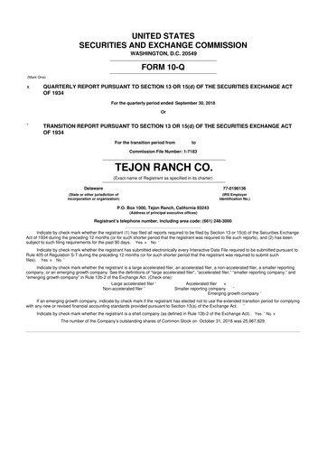 Thumbnail Tejon Ranch
 10-Q Quarterly Report FY2018 