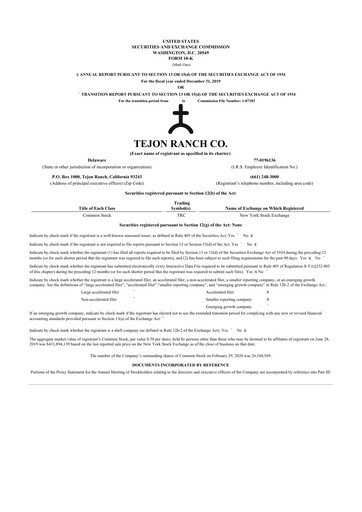 Thumbnail Tejon Ranch
 10-K Annual Report 2019