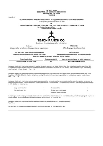 Thumbnail Tejon Ranch
 10-Q Quarterly Report FY2019 