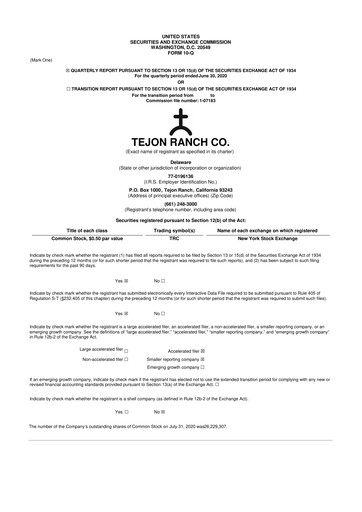 Thumbnail Tejon Ranch
 10-Q Quarterly Report FY2020 