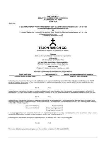 Thumbnail Tejon Ranch
 10-Q Quarterly Report FY2020 
