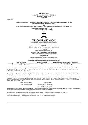 Thumbnail Tejon Ranch
 10-Q Quarterly Report FY2021 