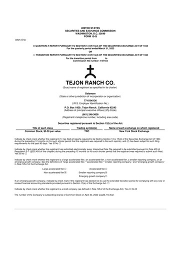 Thumbnail Tejon Ranch
 10-Q Quarterly Report FY2023 