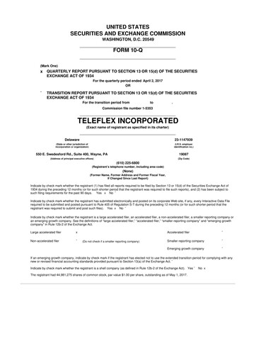 Thumbnail Teleflex 10-Q Quarterly Report FY2017 