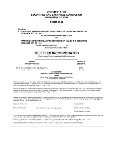 Thumbnail Teleflex 10-Q Quarterly Report FY2018 