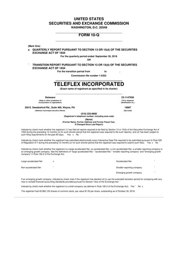 Thumbnail Teleflex 10-Q Quarterly Report FY2018 