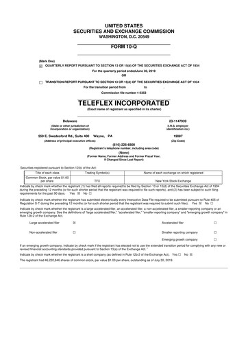 Thumbnail Teleflex 10-Q Quarterly Report FY2019 