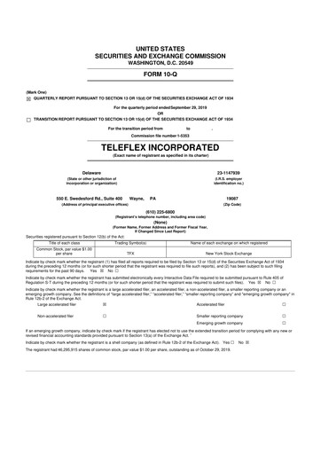 Thumbnail Teleflex 10-Q Quarterly Report FY2019 