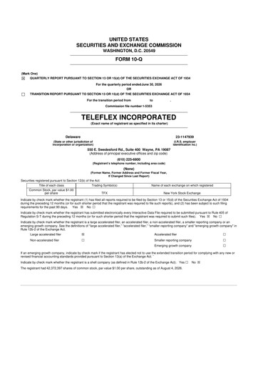 Thumbnail Teleflex 10-Q Quarterly Report FY2026 