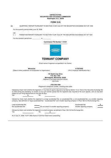 Thumbnail Tennant Company
 10-Q Quarterly Report FY 