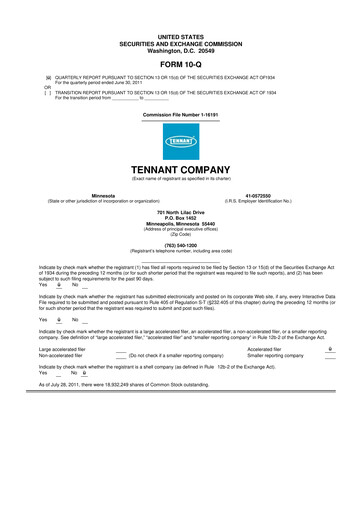Thumbnail Tennant Company
 10-Q Quarterly Report FY2011 