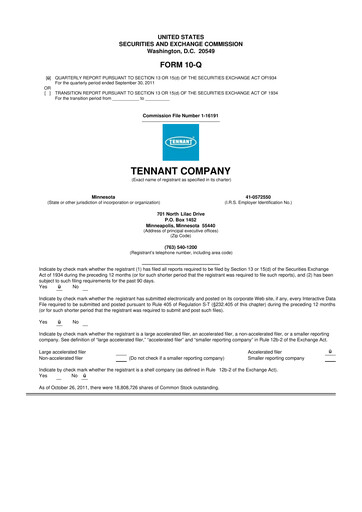 Thumbnail Tennant Company
 10-Q Quarterly Report FY2011 