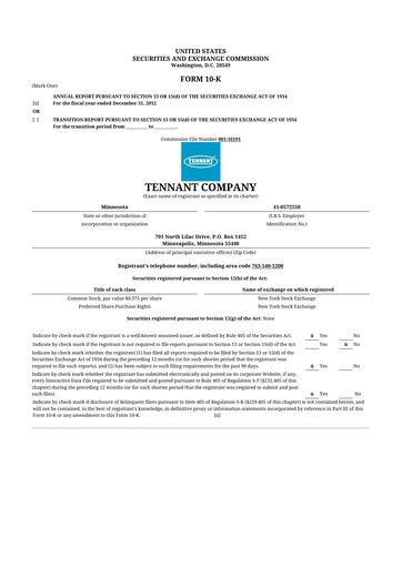 Thumbnail Tennant Company
 10-K Annual Report 2012