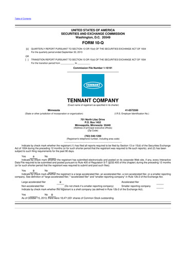 Thumbnail Tennant Company
 10-Q Quarterly Report FY2013 