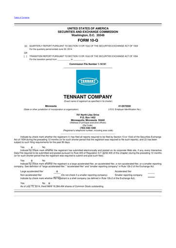 Thumbnail Tennant Company
 10-Q Quarterly Report FY2014 