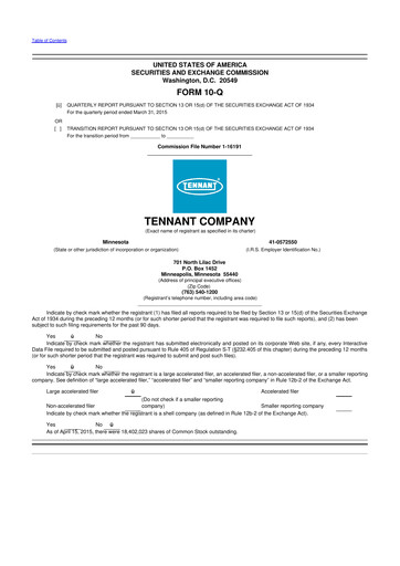 Thumbnail Tennant Company
 10-Q Quarterly Report FY2015 