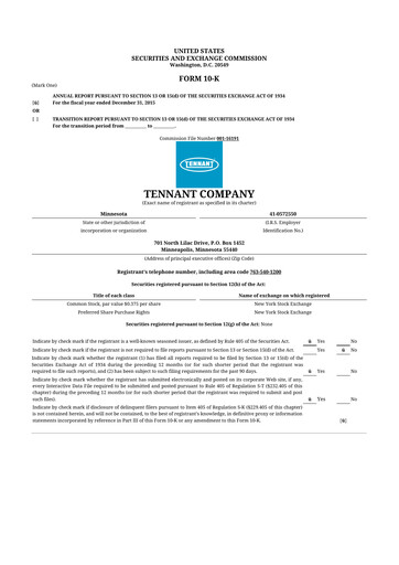 Thumbnail Tennant Company
 10-K Annual Report 2015