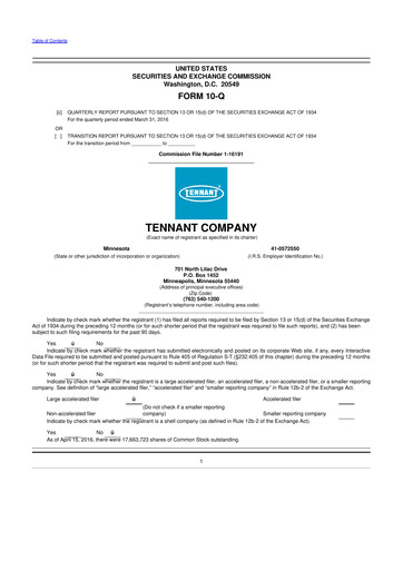 Thumbnail Tennant Company
 10-Q Quarterly Report FY2016 