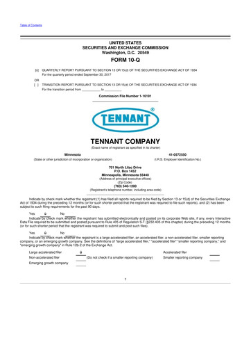 Thumbnail Tennant Company
 10-Q Quarterly Report FY2017 
