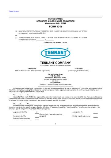 Thumbnail Tennant Company
 10-Q Quarterly Report FY2018 