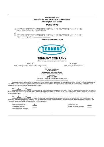 Thumbnail Tennant Company
 10-Q Quarterly Report FY2018 
