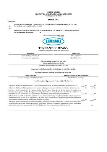 Thumbnail Tennant Company
 10-K Annual Report 2018
