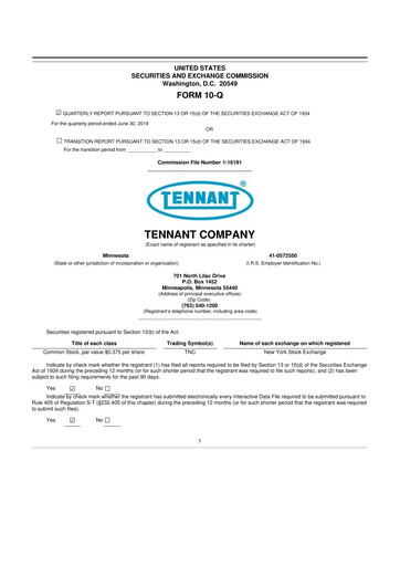 Thumbnail Tennant Company
 10-Q Quarterly Report FY2019 
