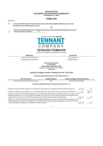 Thumbnail Tennant Company
 10-K Annual Report 2019