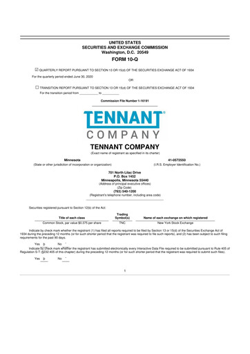 Thumbnail Tennant Company
 10-Q Quarterly Report FY2020 