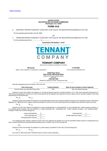 Thumbnail Tennant Company
 10-Q Quarterly Report FY2026 