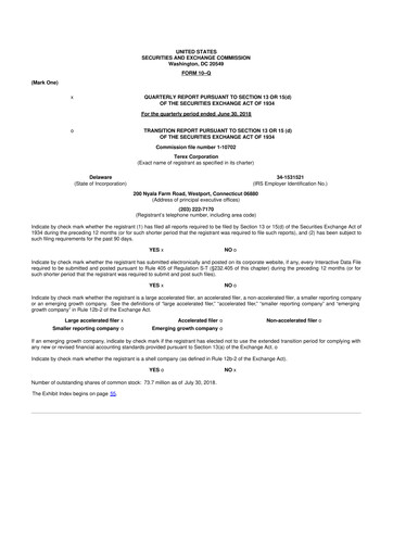 Thumbnail Terex
 10-Q Quarterly Report FY2018 