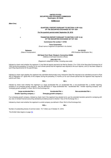 Thumbnail Terex
 10-Q Quarterly Report FY2018 