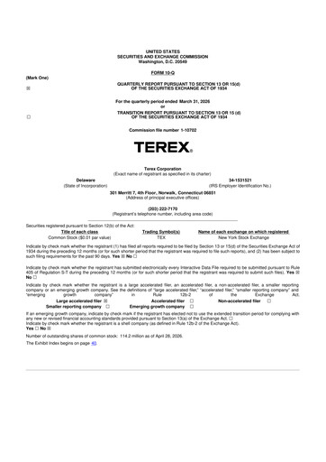Thumbnail Terex
 10-Q Quarterly Report FY 