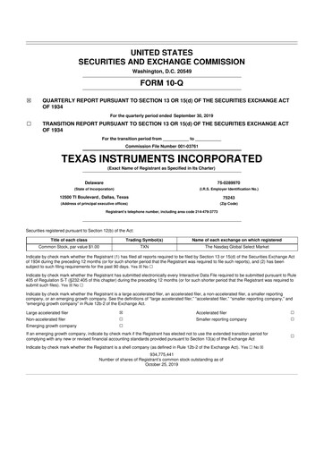 Vorschaubild Texas Instruments 10-Q Quartalsbericht 2019 