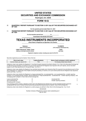 Vorschaubild Texas Instruments 10-Q Quartalsbericht 2021 