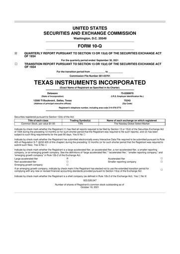 Vorschaubild Texas Instruments 10-Q Quartalsbericht 2021 