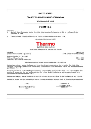 Thumbnail Thermo Fisher Scientific 10-Q Quarterly Report FY 