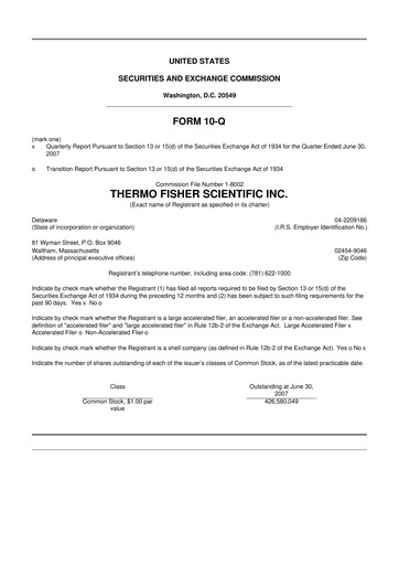 Thumbnail Thermo Fisher Scientific 10-Q Quarterly Report FY 