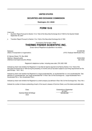 Thumbnail Thermo Fisher Scientific 10-Q Quarterly Report FY 