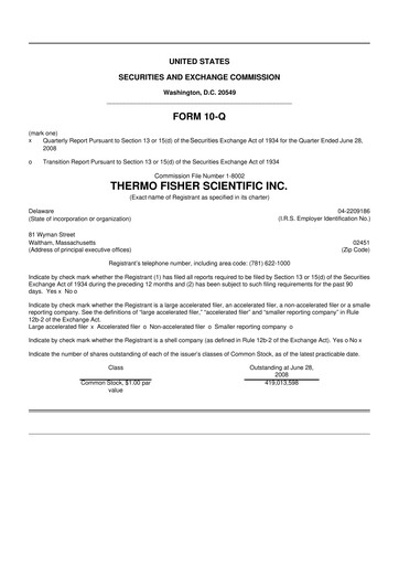 Thumbnail Thermo Fisher Scientific 10-Q Quarterly Report FY 