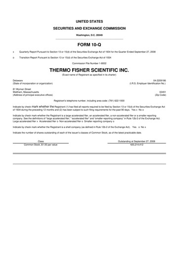 Thumbnail Thermo Fisher Scientific 10-Q Quarterly Report FY 