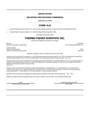 Thumbnail Thermo Fisher Scientific 10-Q Quarterly Report FY 
