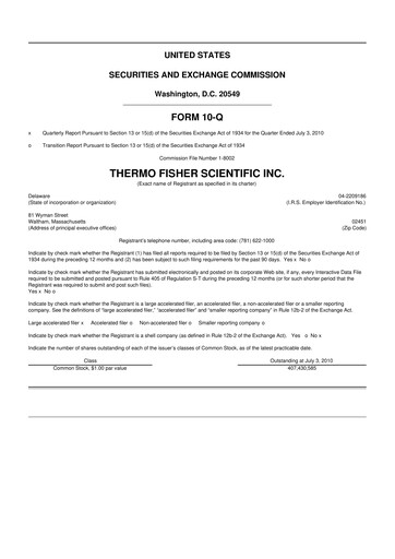 Thumbnail Thermo Fisher Scientific 10-Q Quarterly Report FY 