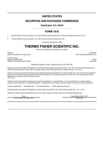 Thumbnail Thermo Fisher Scientific 10-Q Quarterly Report FY 