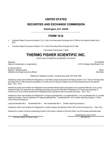Thumbnail Thermo Fisher Scientific 10-Q Quarterly Report FY 