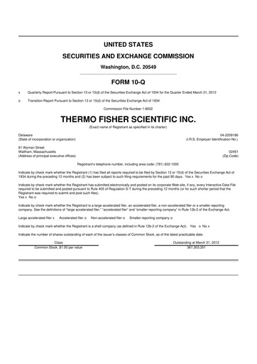 Thumbnail Thermo Fisher Scientific 10-Q Quarterly Report FY 