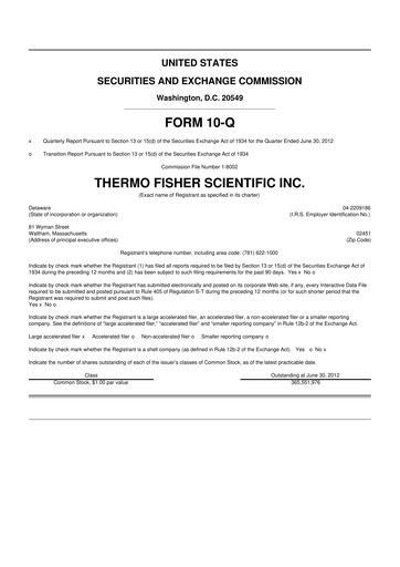 Thumbnail Thermo Fisher Scientific 10-Q Quarterly Report FY 