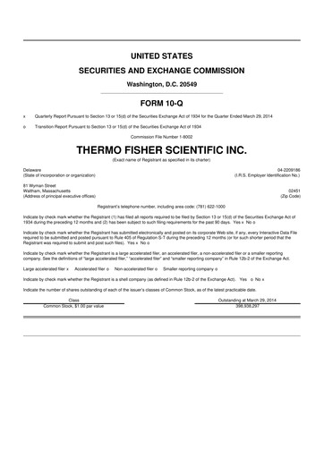 Thumbnail Thermo Fisher Scientific 10-Q Quarterly Report FY2014 
